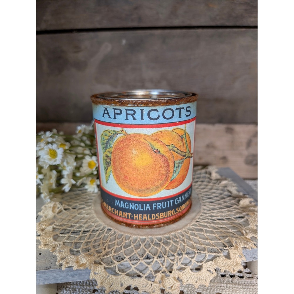 Magnolia Fruit APRICOTS Vintage Inspired Rusted Can - Pint - Farmhouse Decor
